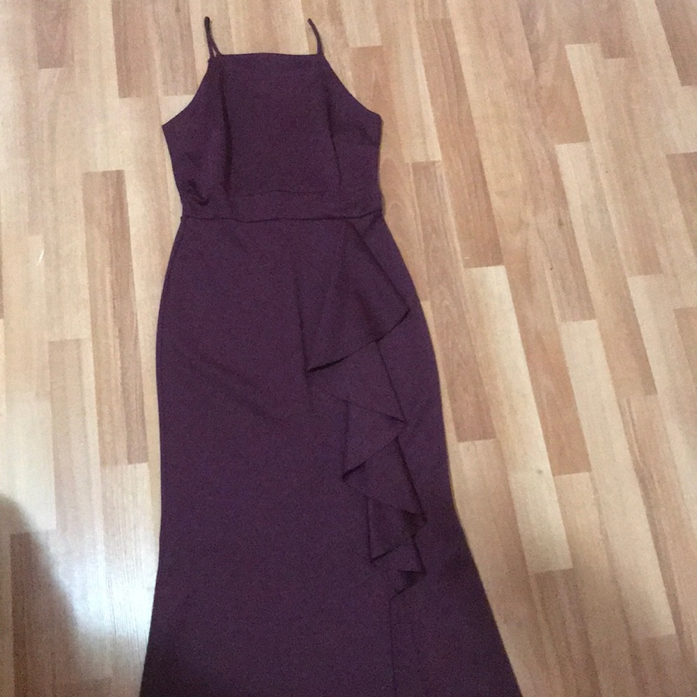 Floor length purple dress with straps